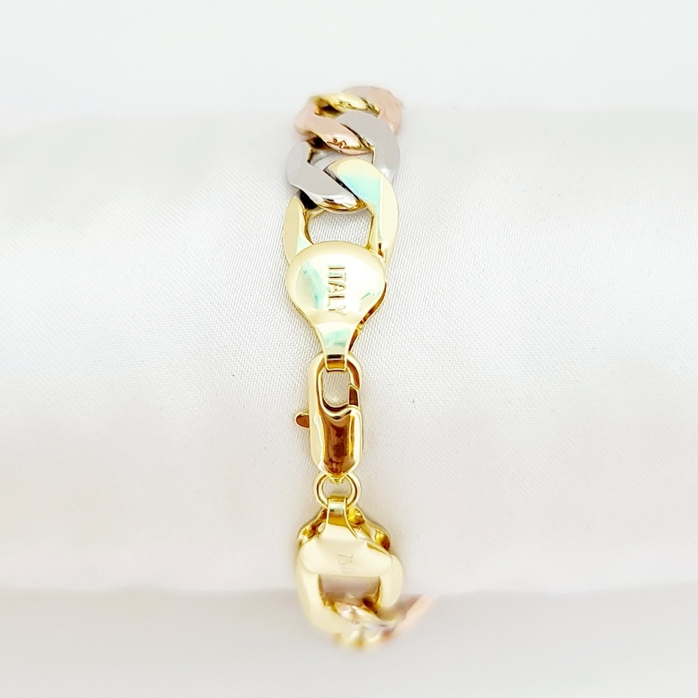 18K Gold Plated tricolor men's ID bracelet. New - Picture 3 of 10